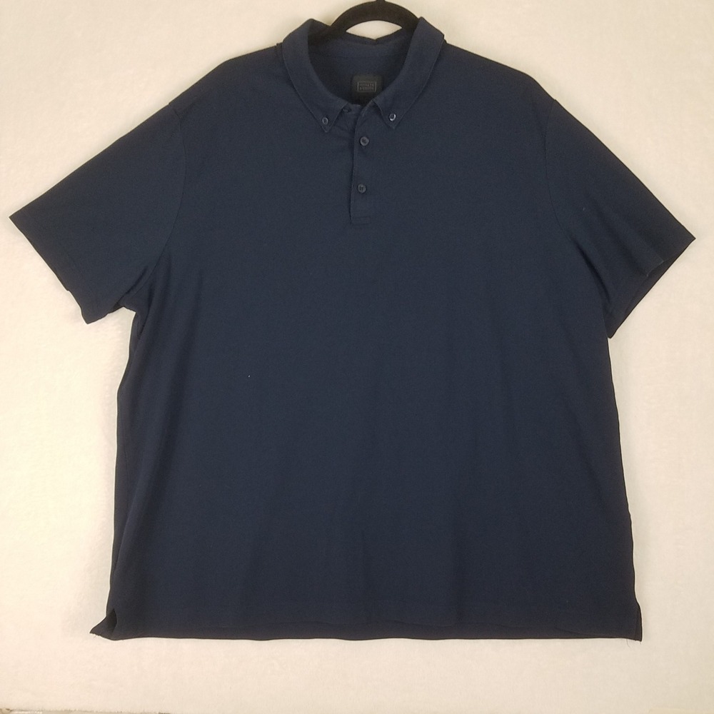 14th & Union Polo Shirt Mens 2XL Navy Blue Excellent Coolmax Button Down Collar